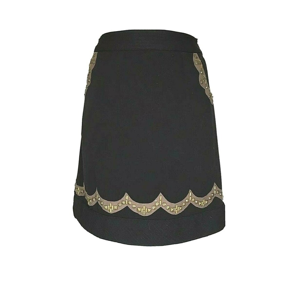 RANNA GILL Skirt MED Black Brown Studded Anthropologie Pocket Lined‎ Trendy